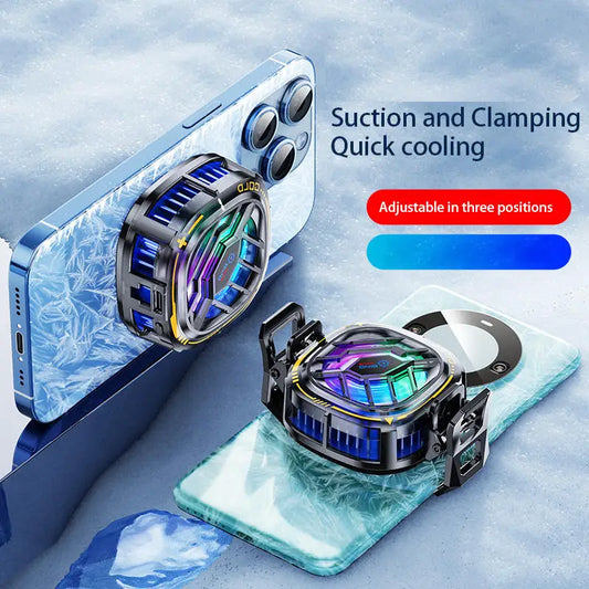 Magnetic Cell Phone Cooler RGB Phone Cooling Fan Portable Lightweight Phone Radiator with Temperature Display for Mobile Gaming
