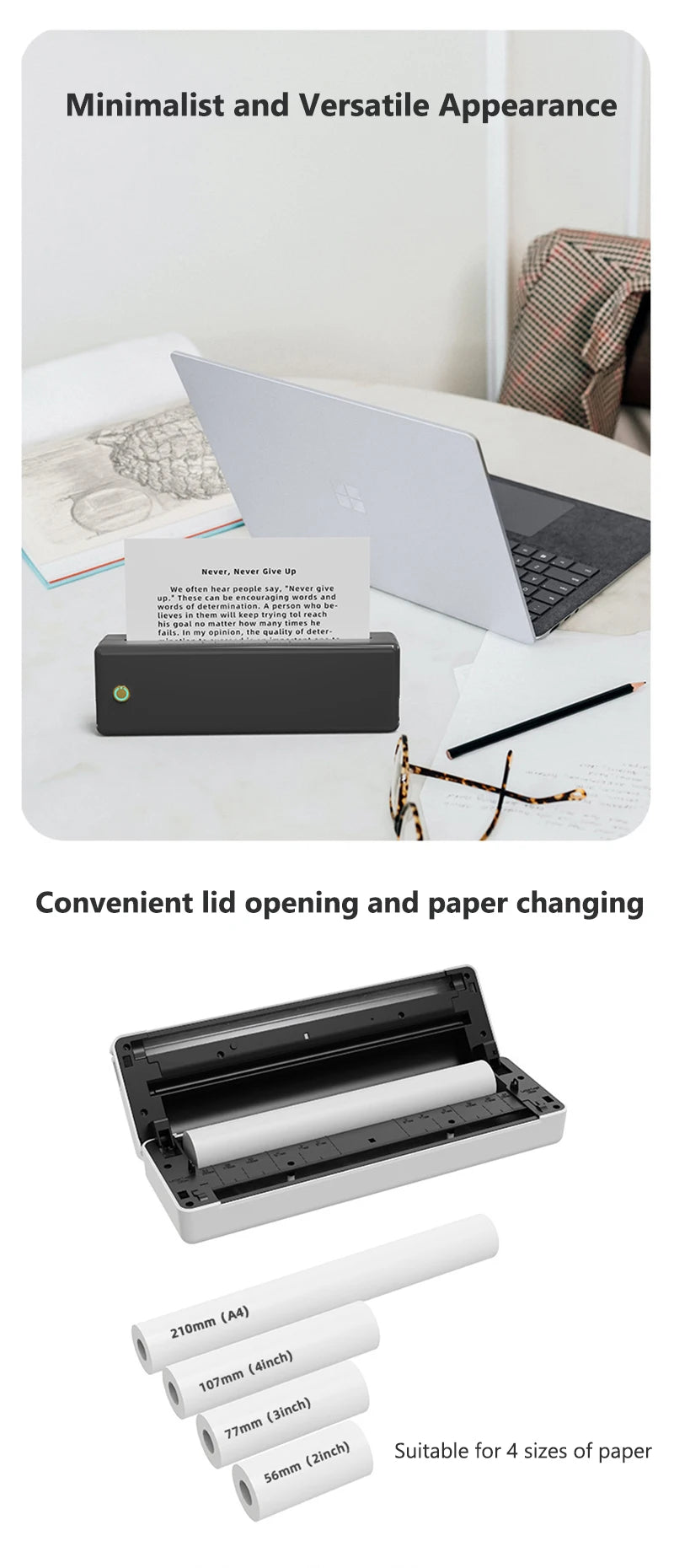 Portable A4 Thermal Printer Bluetooth Photo PDF Excel Word Document Printing Machine Wrong Question Print for Office Home School