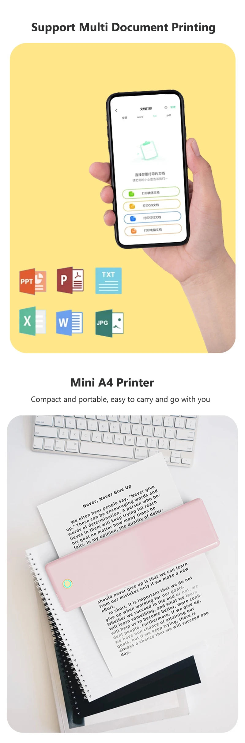 Portable A4 Thermal Printer Bluetooth Photo PDF Excel Word Document Printing Machine Wrong Question Print for Office Home School