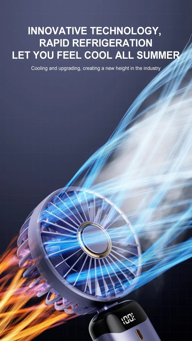 Handheld Mini Fan Foldable Portable Neck Hanging Fans 5 Speed USB Rechargeable Fan with Phone Stand and Display Screen 1800mAh