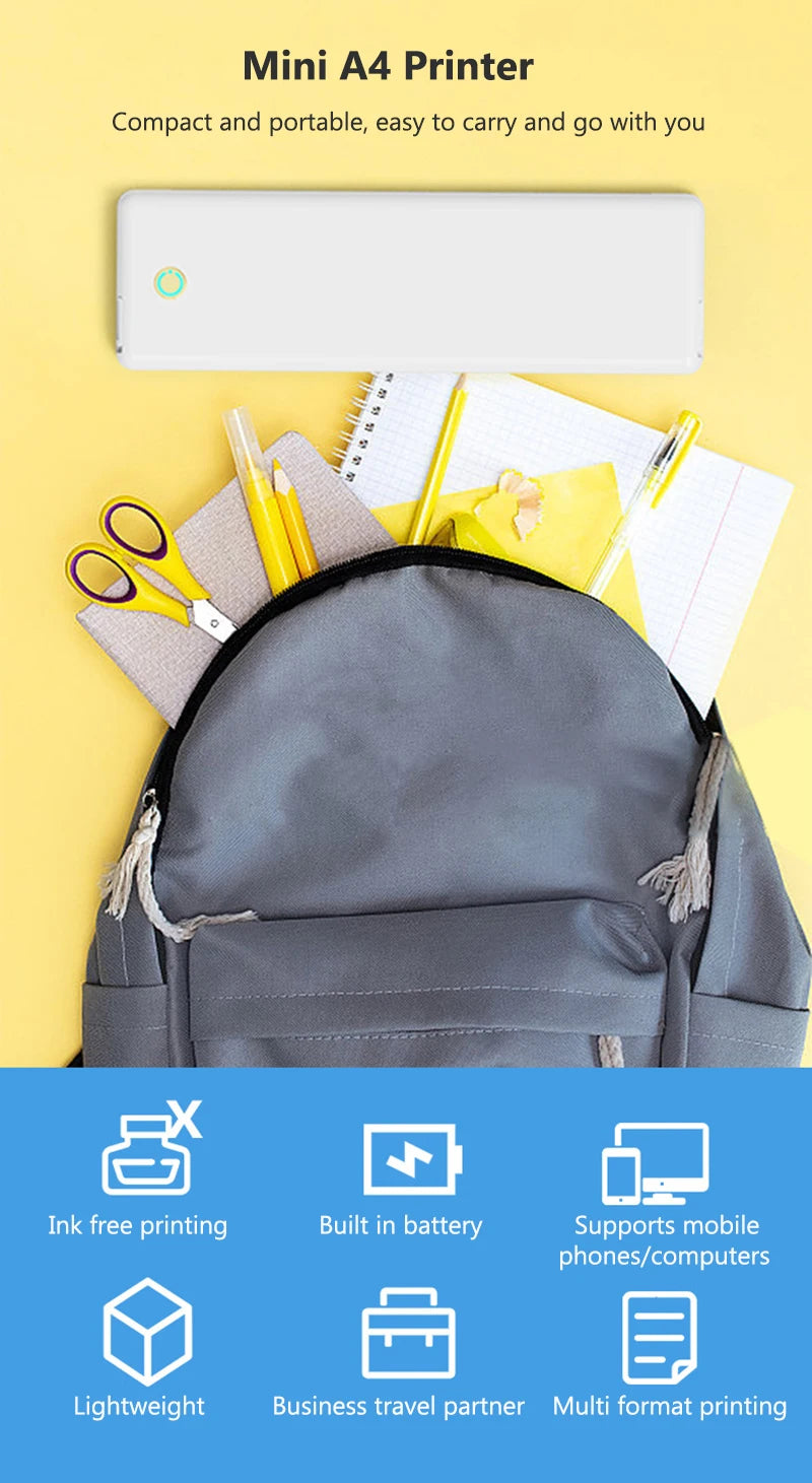 Portable A4 Thermal Printer Bluetooth Photo PDF Excel Word Document Printing Machine Wrong Question Print for Office Home School