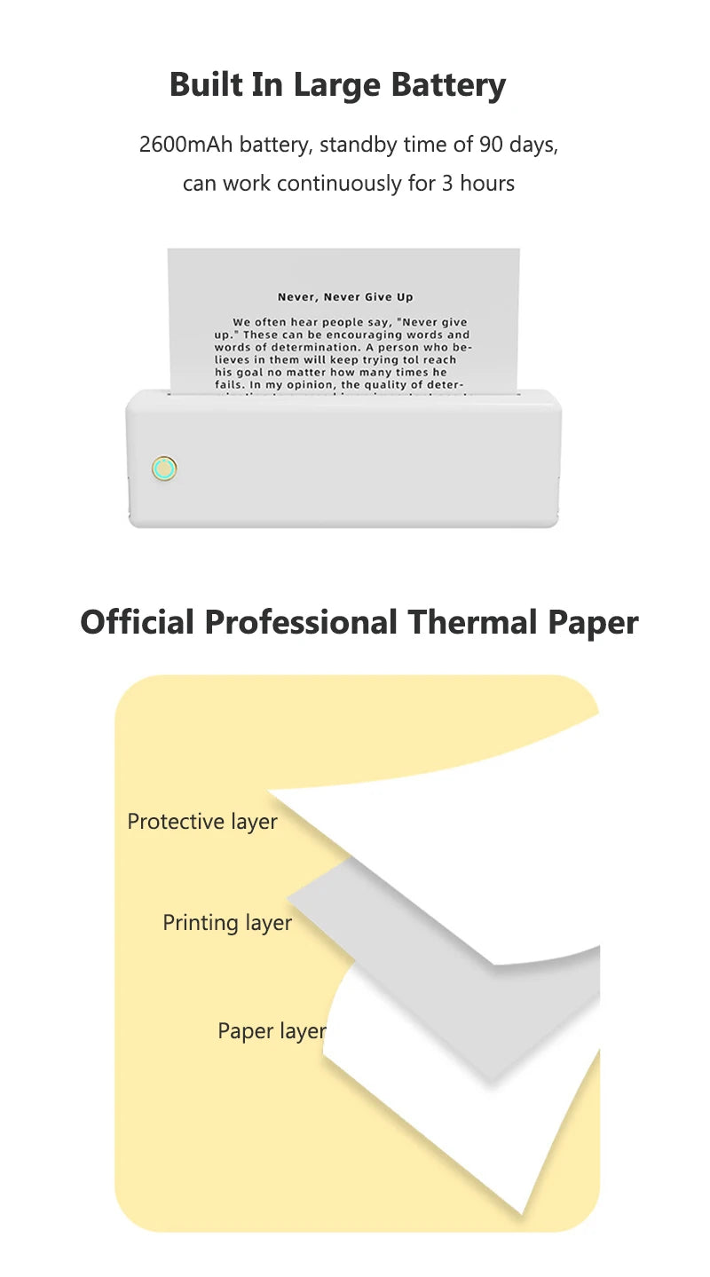 Portable A4 Thermal Printer Bluetooth Photo PDF Excel Word Document Printing Machine Wrong Question Print for Office Home School